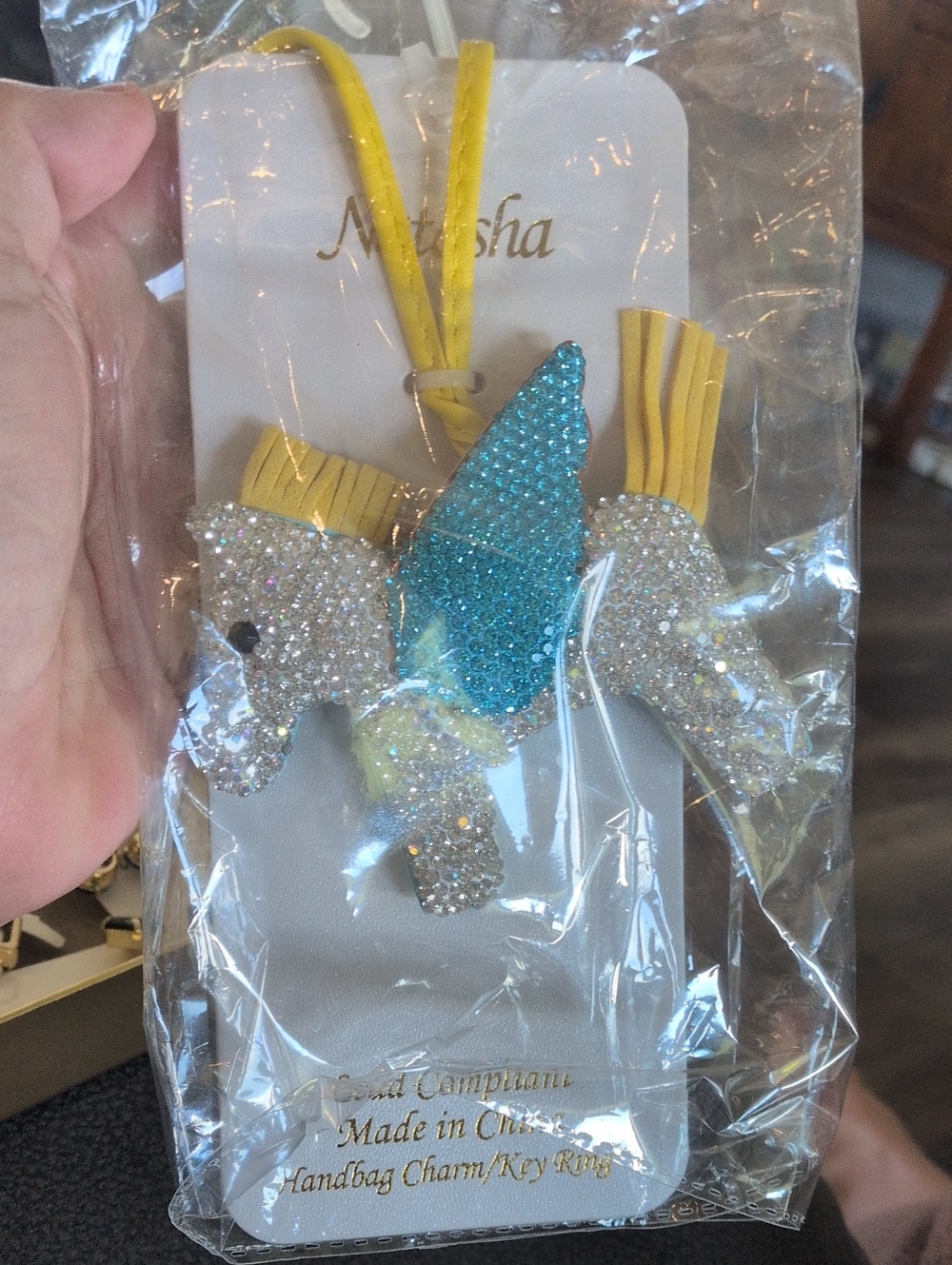 Glitter Pegasus‎ Keychain - Yellow & Blue